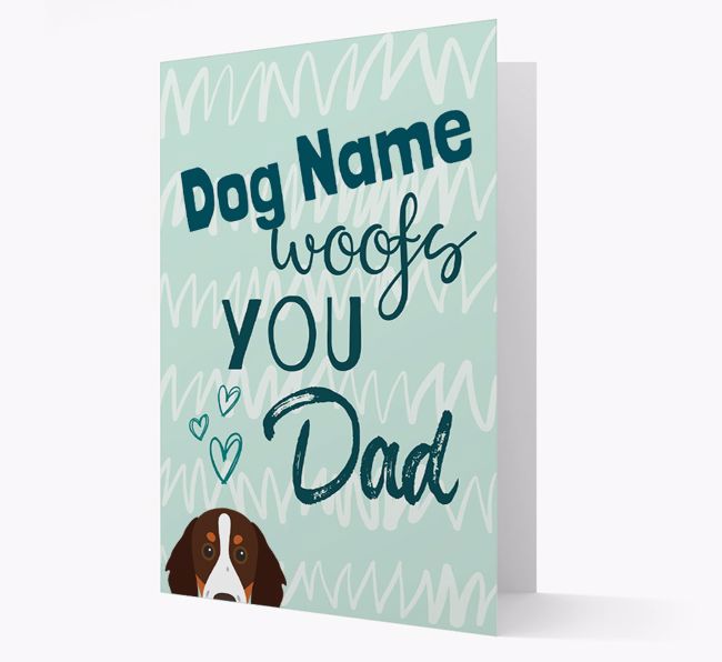 Personalized {breedFullName} '{dogsName} woofs you, Dad' Card